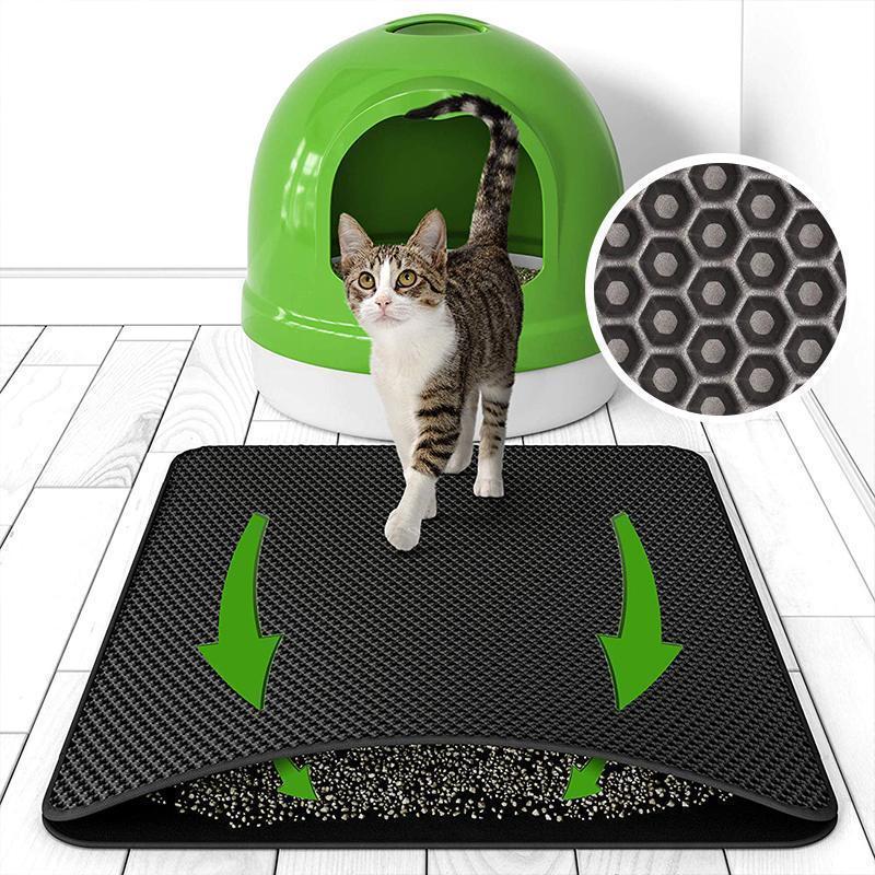 Non-slip cat litter trapping mat, gray honeycomb design for easy clean-up and odor control, pet cleaning