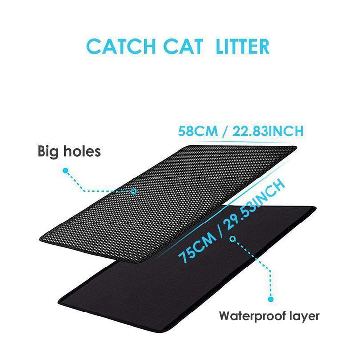 Close-up of gray non-slip litter mat, showing honeycomb holes effectively trapping cat litter, pet supplies