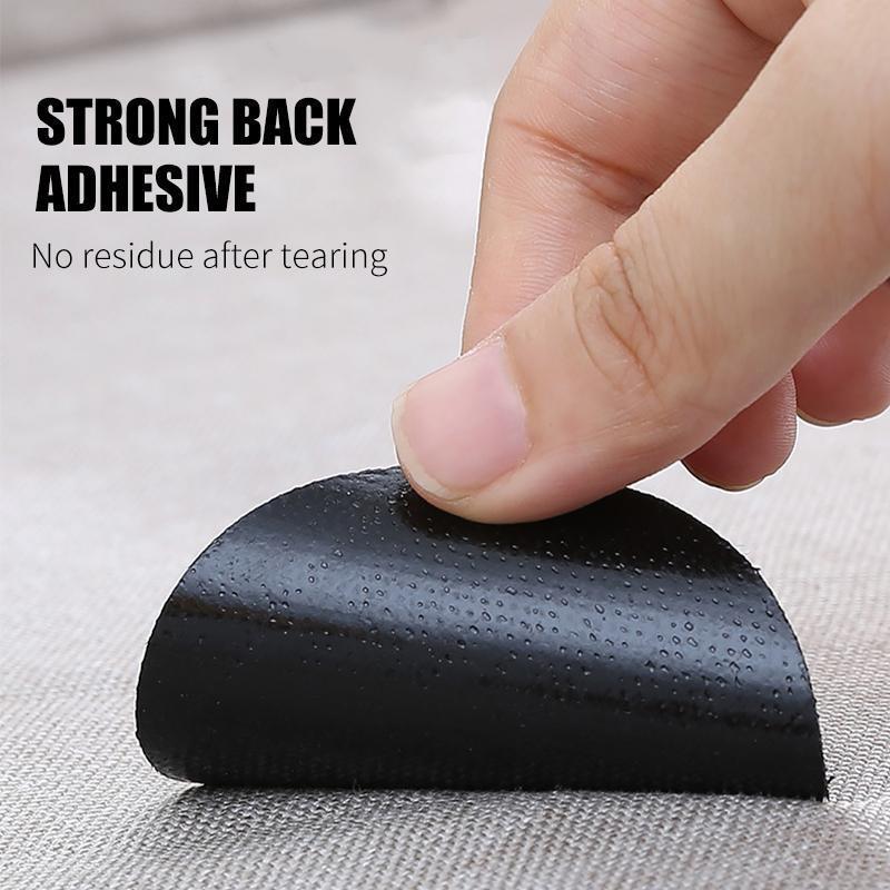Reusable non-slip rug gripper anchors preventing various rugs from sliding on different floor types.