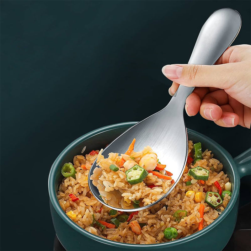 Polished non-stick stainless steel rice spoon, a durable and versatile kitchen serving tool