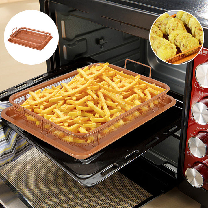 Nonstick air fryer basket and crisper tray set, ideal for healthier cooking and baking
