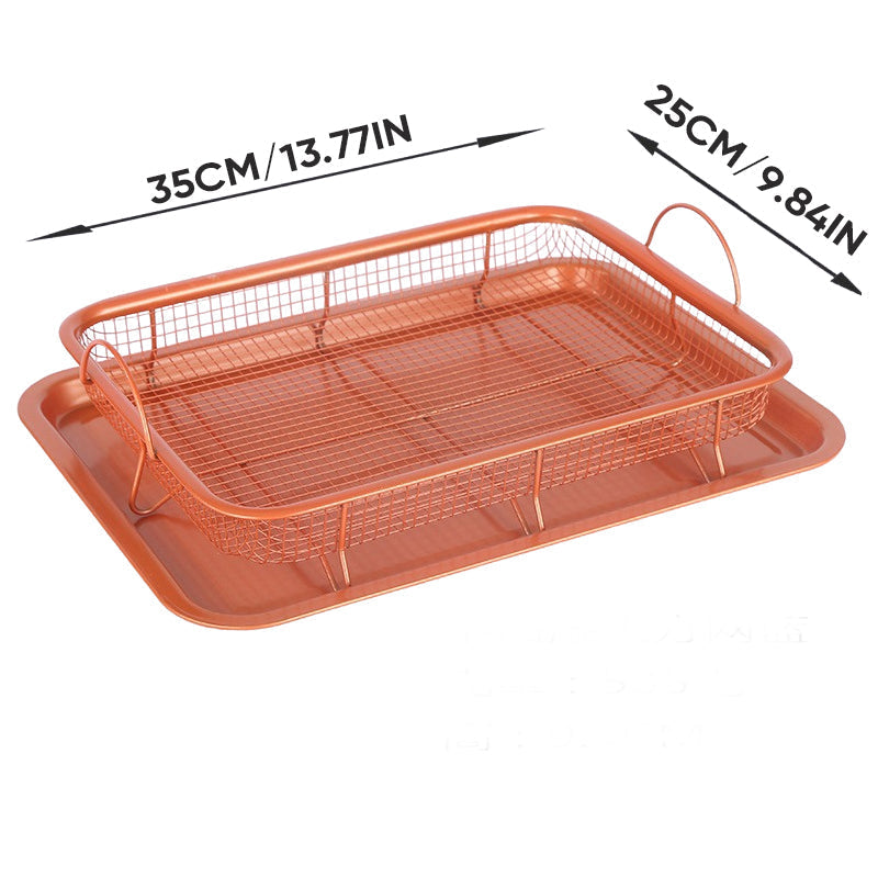 Detail shot of the perforated crisper tray, essential for even cooking in the air fryer