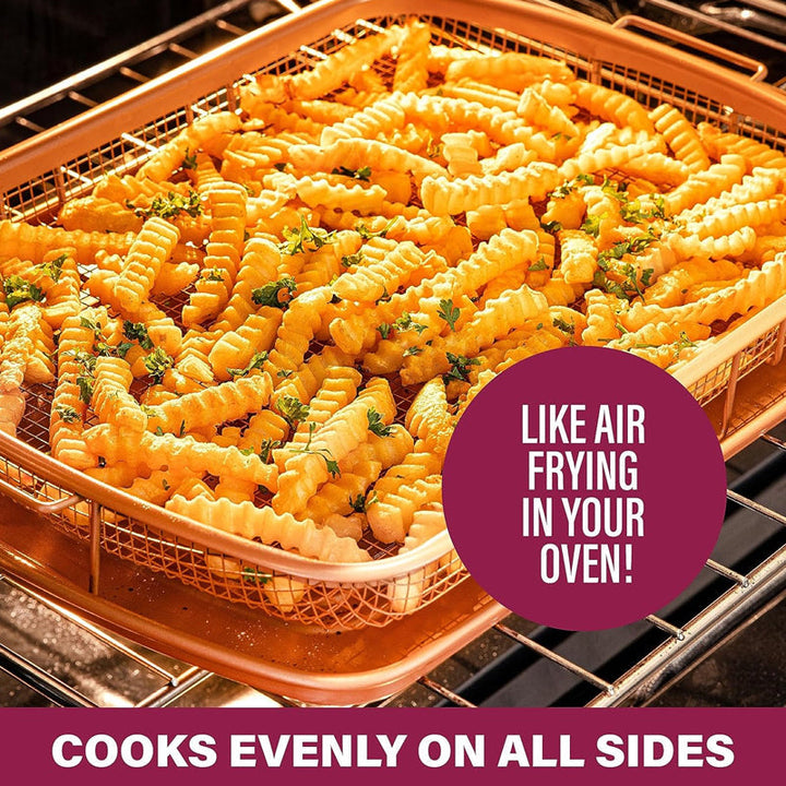 Close-up of the nonstick coating on an air fryer basket, ensuring easy clean-up