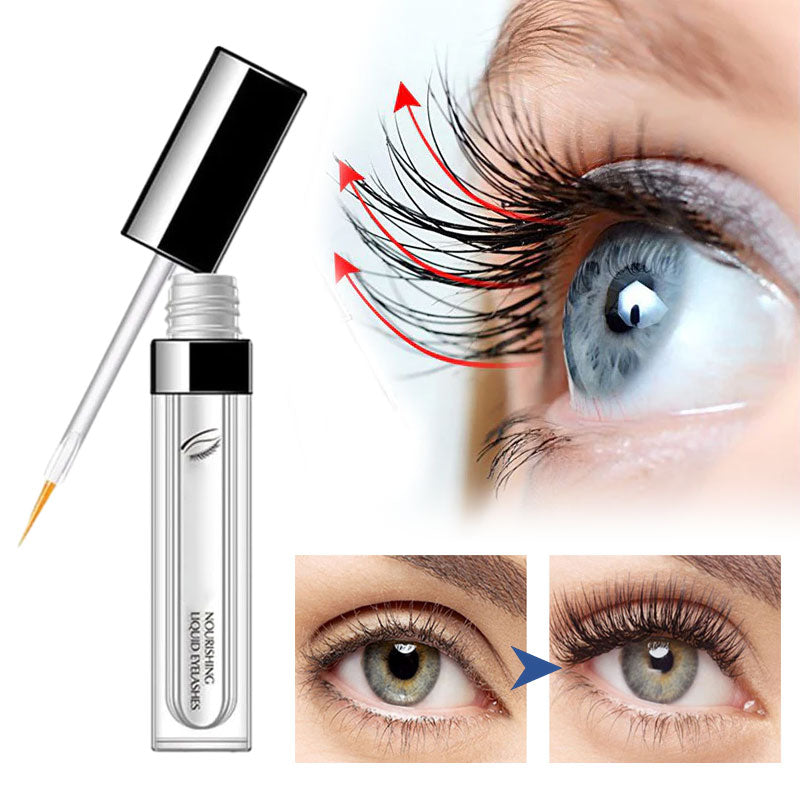Nourishing eyelash growth serum bottle with applicator, promoting volume and length in lashes.