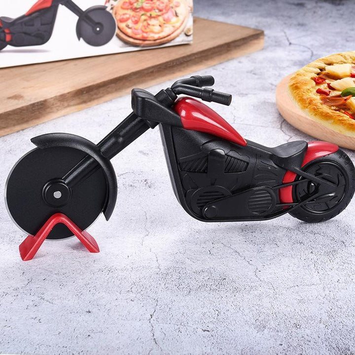 Sleek bicycle pizza cutter, red and silver, dual stainless steel blades, a cool kitchen gift