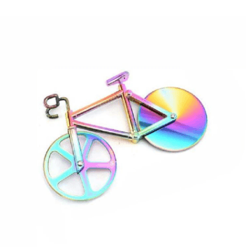 Novelty item: red bicycle pizza cutter, featuring two durable stainless steel cutting wheels, kitchen