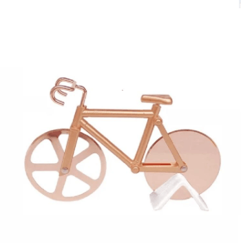 Durable red bicycle pizza cutter, two stainless steel blades ensure perfect pizza slices every time