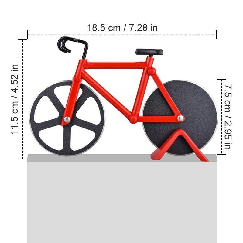 Pizza cutter resembling a miniature bicycle, red & silver, perfect gift for cycling enthusiasts, kitchen