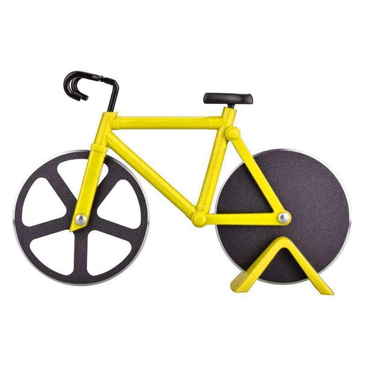Ergonomic bicycle wheel pizza cutter, dual stainless steel blades ensure clean cuts, red handle