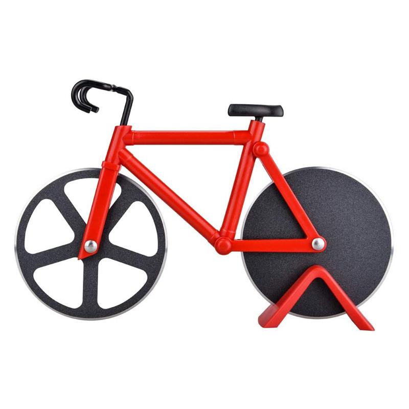 Fun pizza gadget: red bicycle design with twin slicing wheels, a great novelty gift, kitchen accessory