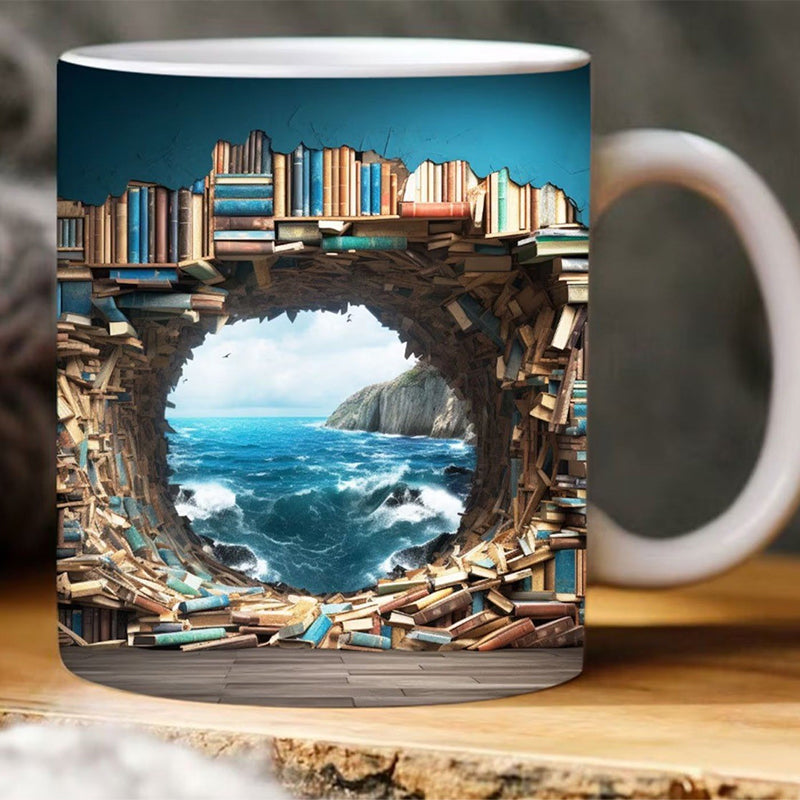Novelty ceramic 3D coffee mug on a kitchen counter, enhancing home decor with unique drinkware