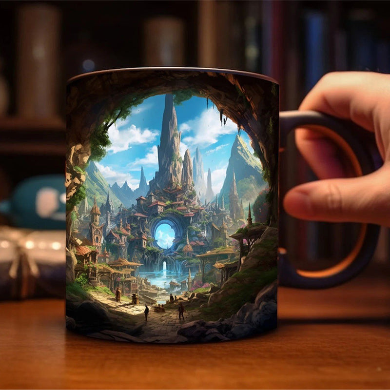 Ergonomic handle of a novelty 3D ceramic coffee mug, comfortable drinkware design
