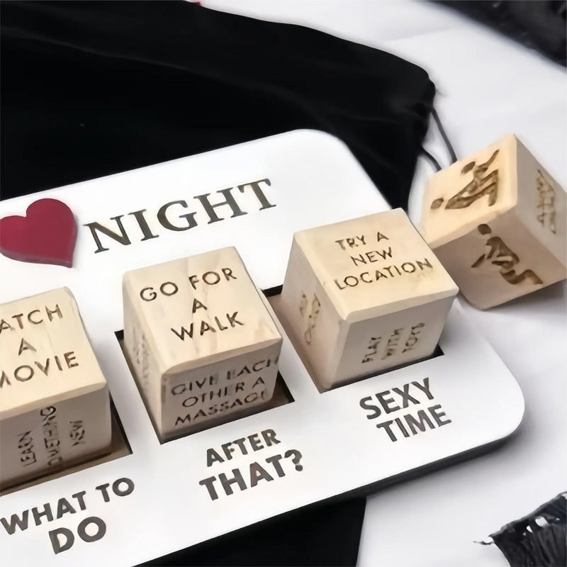 Couples using a Novelty Date Idea Decision Dice Set for a surprise date night