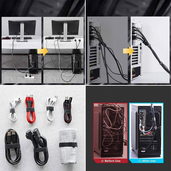 Close-up of black nylon reusable cable tie roll, hook and loop fastener for wires