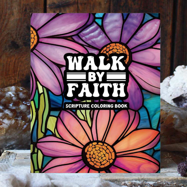 Christian coloring book for adults, showing a partially colored page demonstrating creative mindfulness techniques.
