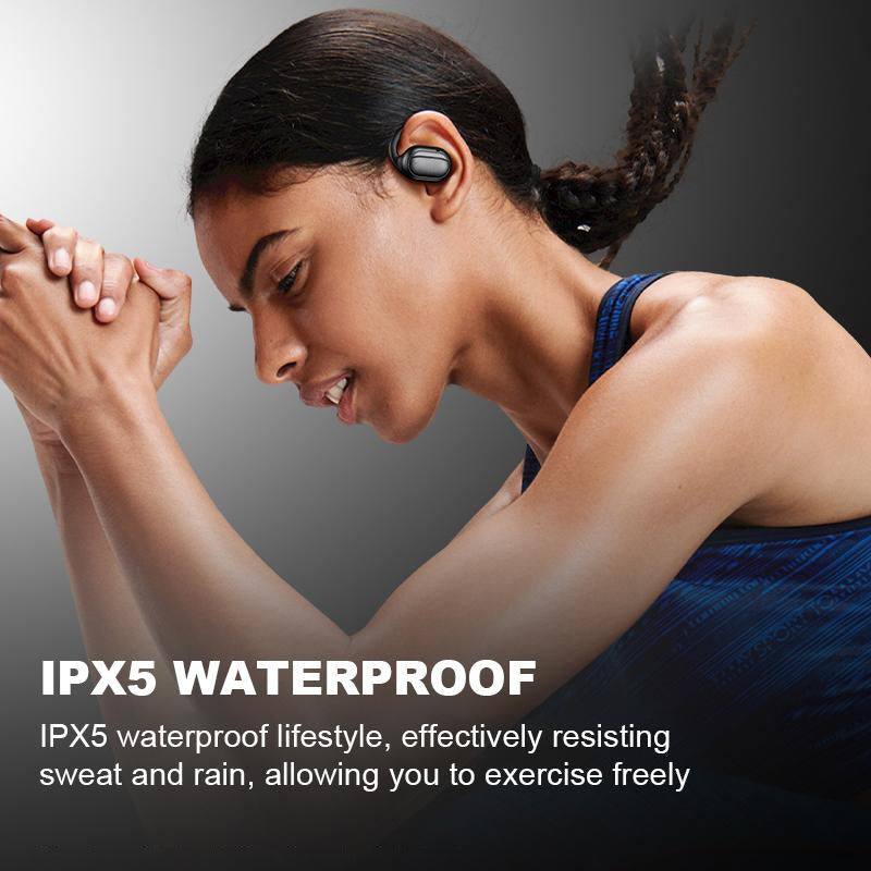 Universal open ear Bluetooth earbuds and their automatic charging case, perfect for active lifestyles.
