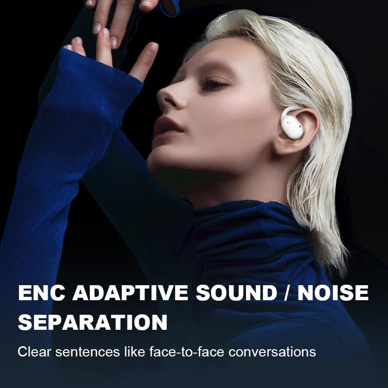 Ergonomic open ear wireless headphones nestled in a smart, compact charging and storage case.