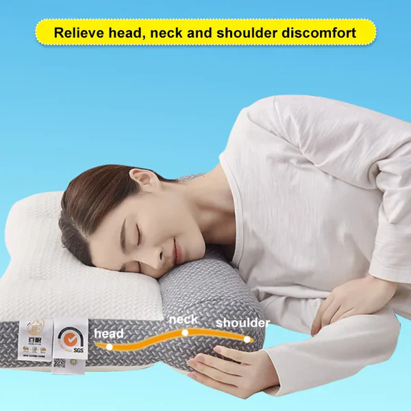 Back sleeper orthopedic pillow with soy fiber & polyester for neck support. Promotes spinal alignment & comfortable sleep.