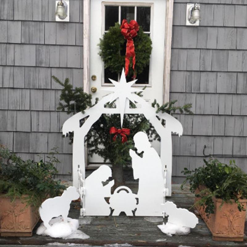 Outdoor Christmas Nativity Scene Set with Jesus, Mary, and Joseph figures for garden decor