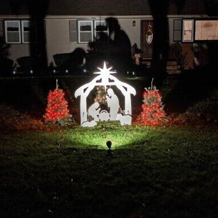 Religious Christmas garden decor: Outdoor Nativity Scene with illuminated figures