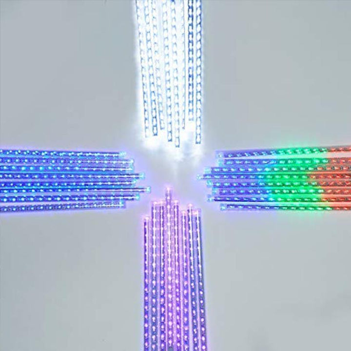Outdoor waterproof LED string lights with a meteor shower effect, perfect for holiday & garden decor.