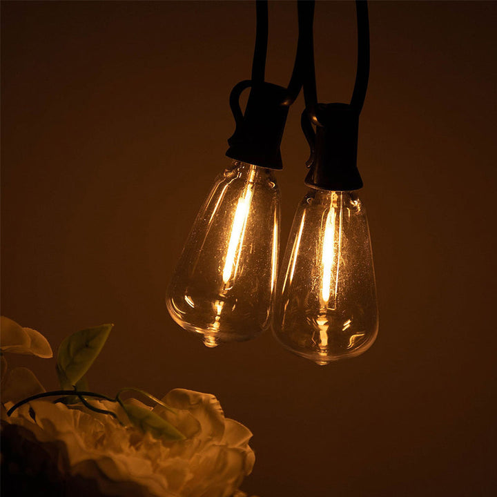 Close-up of a single LED bulb from the outdoor patio string lights, showcasing durability