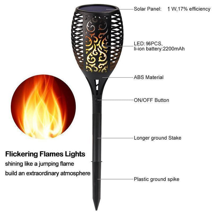 Solar-powered outdoor torch light, perfect for pathway and patio decorations