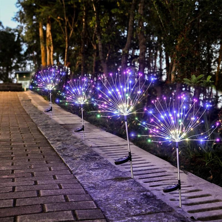 Solar-powered firework garden light, automatically glows at night, waterproof outdoor landscape