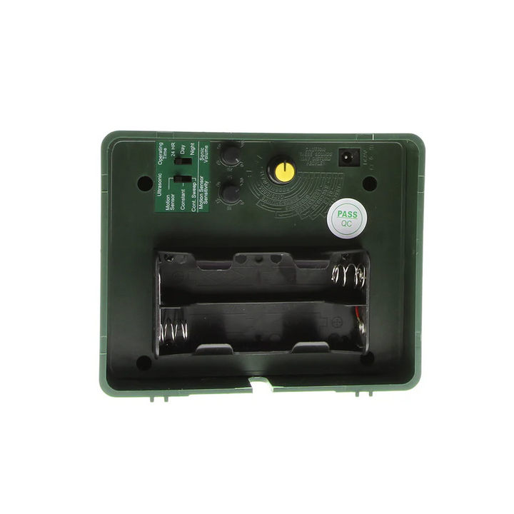 Durable outdoor bird control device, a solar ultrasonic repeller, preventing woodpecker damage to homes.