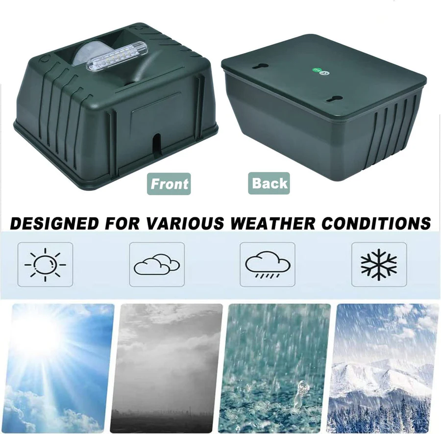 Adjustable outdoor ultrasonic bird deterrent, ideal for gardens, yards, and property pest control.