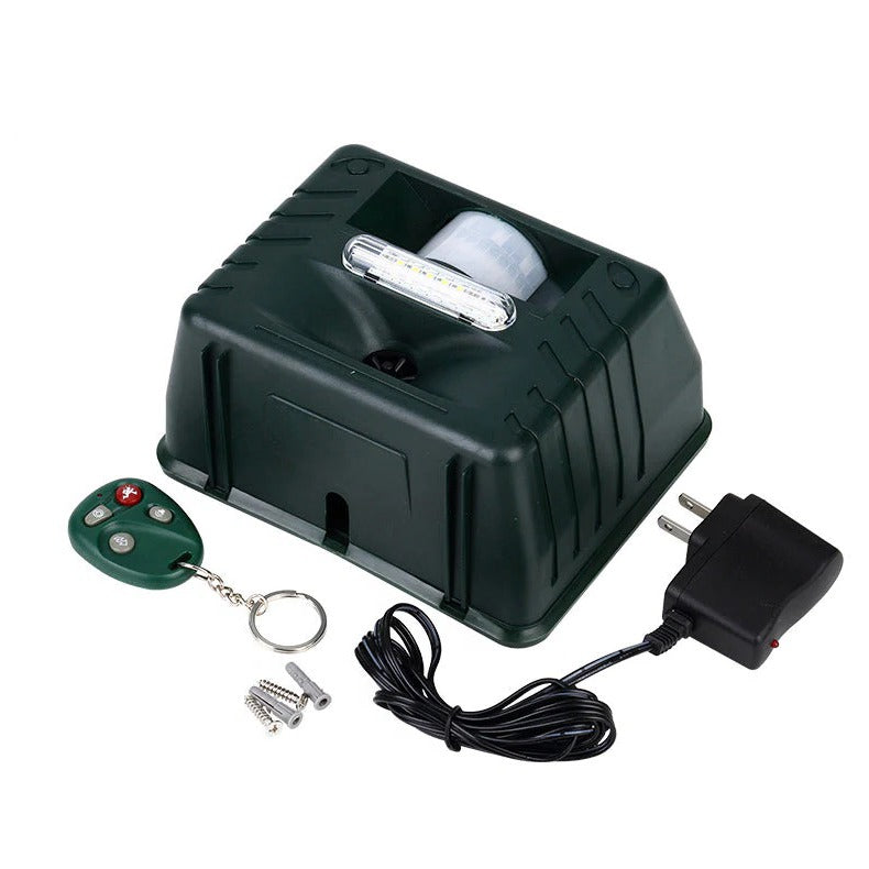 The solar outdoor ultrasonic bird & animal repeller, a humane garden protector against pigeons.