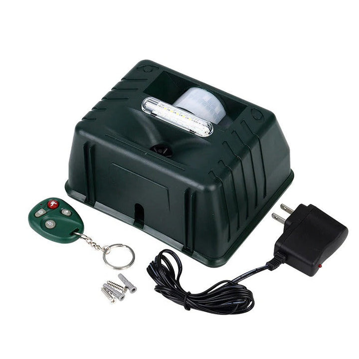 The solar outdoor ultrasonic bird & animal repeller, a humane garden protector against pigeons.