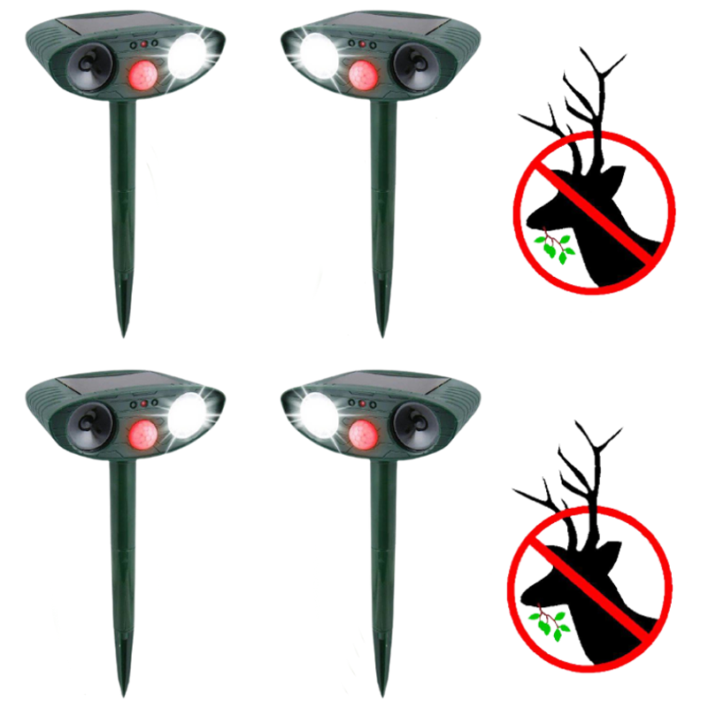 Efficient ultrasonic deer repeller, solar powered for outdoor use, keeps wildlife from your yard.