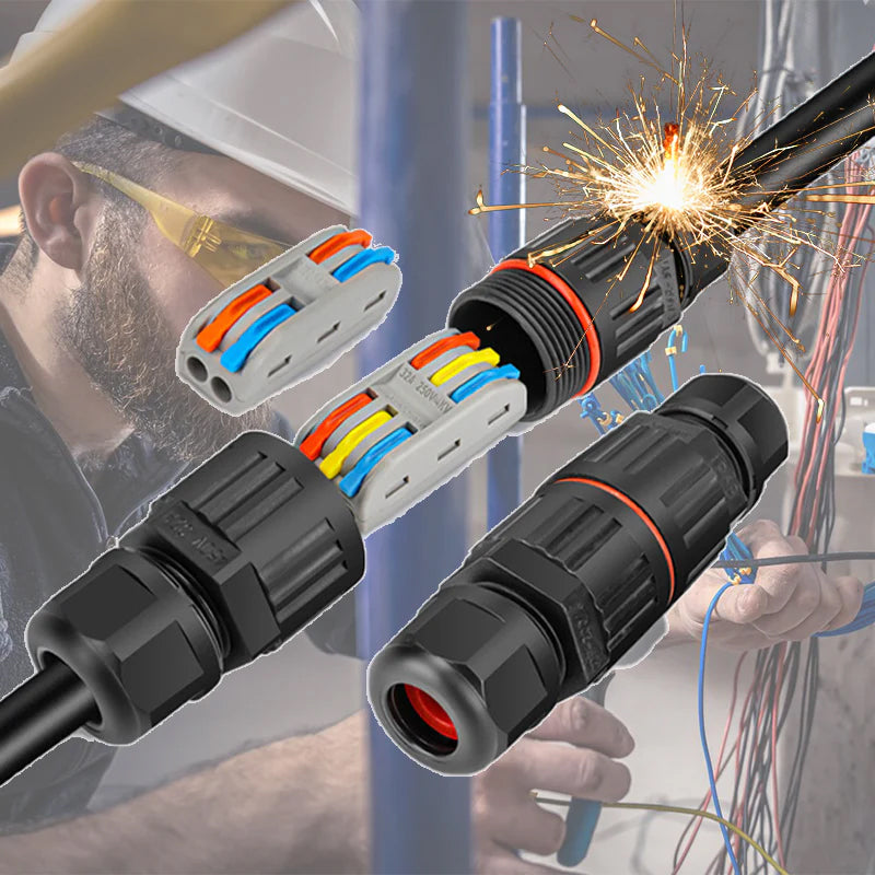 Outdoor waterproof electrical wire connector, IP68 rated for garden lights and home wiring.