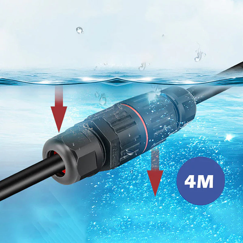 IP68 waterproof wire connector, ideal for garden lighting and external power tool setups.