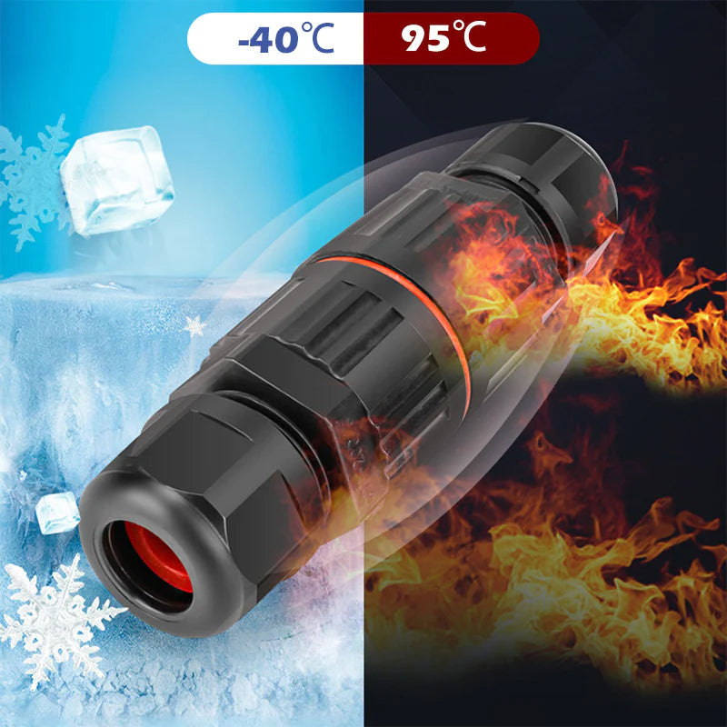 Black waterproof wire connector, ensuring electrical safety for outdoor home installations.