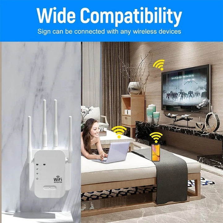 Dual-band wireless WiFi extender and signal booster for robust outdoor network in garden areas.