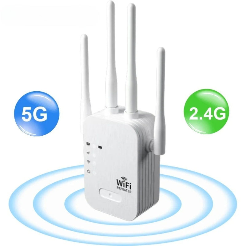 Powerful outdoor WiFi extender for reliable backyard and home office wireless network. Dual-band signal booster.