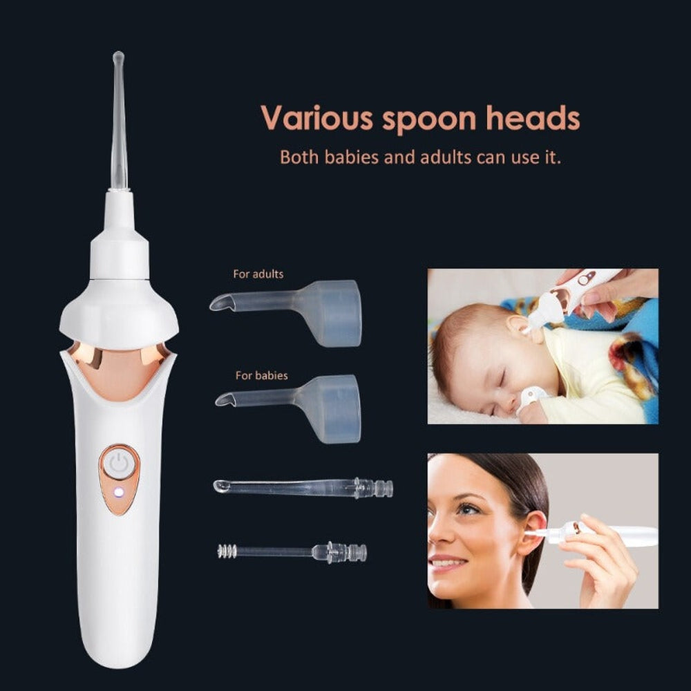 Gentle electric earwax remover, USB rechargeable for safe and painless home ear care and earwax removal.
