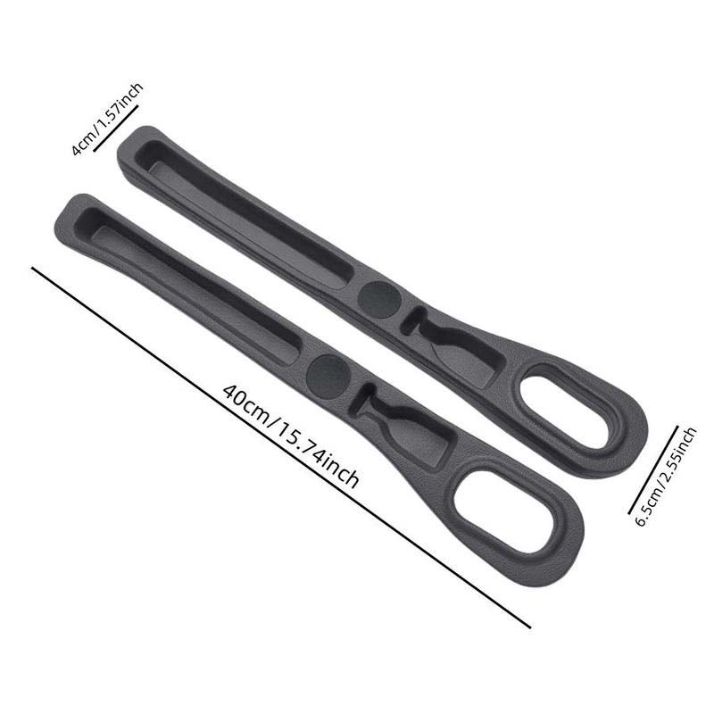 Diagram showing how the car seat gap filler easily slides into place for instant storage.