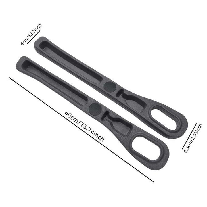 Diagram showing how the car seat gap filler easily slides into place for instant storage.