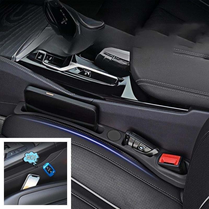 Two premium black PU leather car seat gap fillers, ready to install into car interiors.