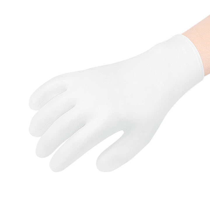 Close-up of the seams and durable material of the reusable moisturizing spa gloves.