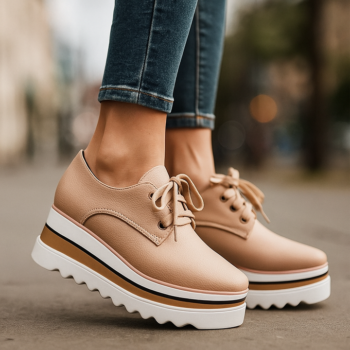 Pebbled leather platform shoes for women, offering orthopedic comfort and stylish casual footwear.