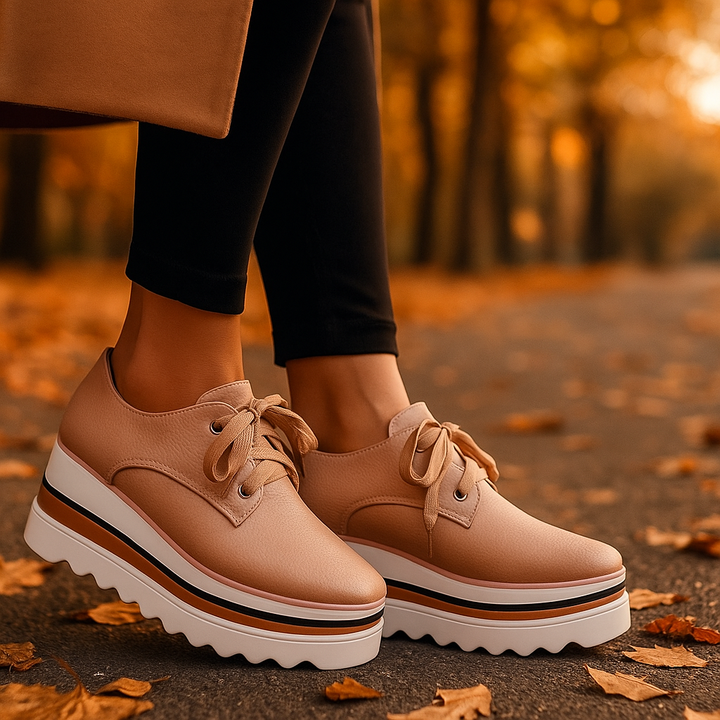 Comfortable women's platform shoes, ideal for casual outfits, with a textured pebbled upper.