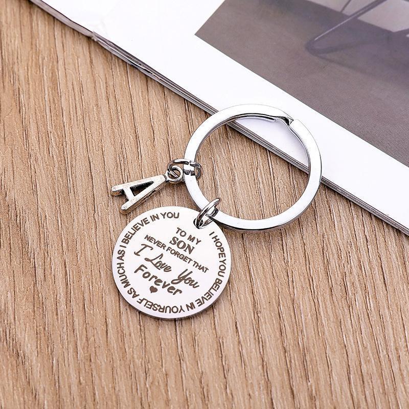 Meaningful stainless steel letter keychain, a personalized gift for son or daughter.