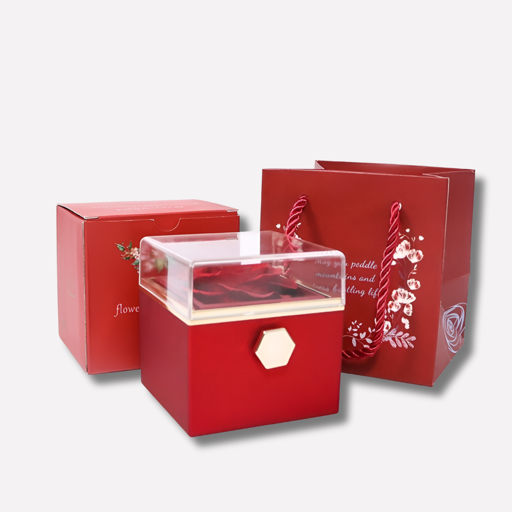 Personalized preserved rose gift set with engraved heart necklace for women. Ideal romantic anniversary gift.