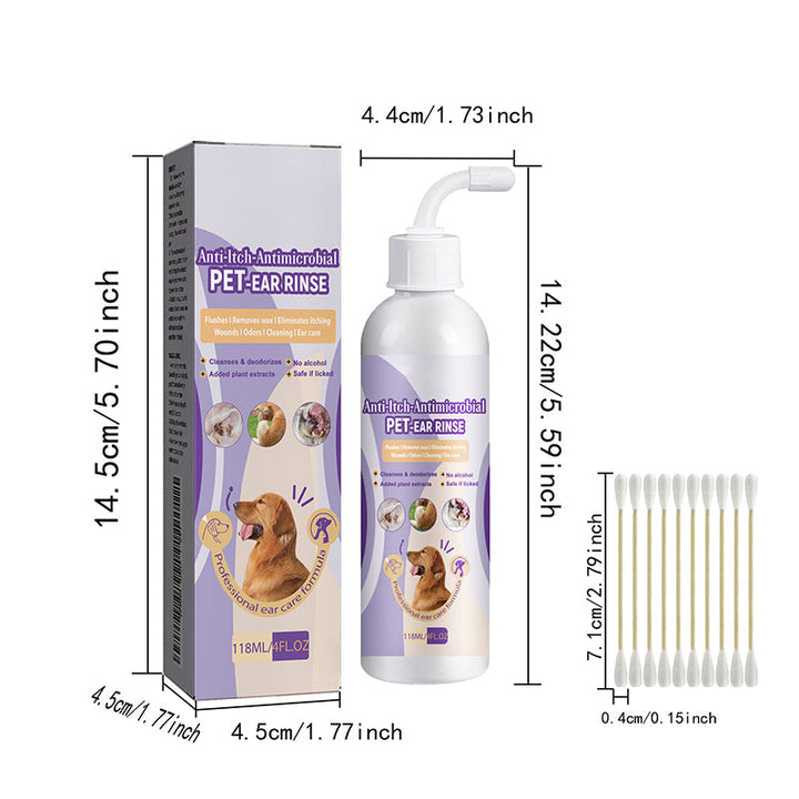 Pet owner smiling while using the ear cleansing solution on their dog, for daily ear care