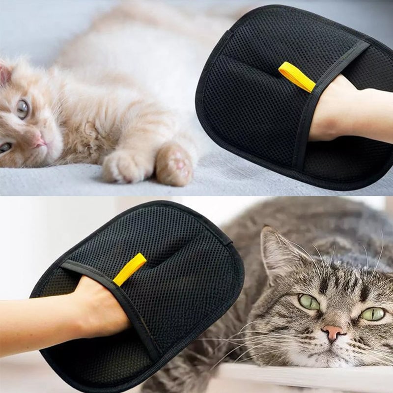 Close-up of pet grooming glove bristles, effectively collecting pet hair