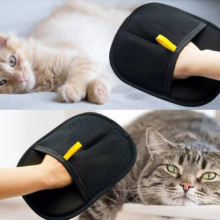 Close-up of pet grooming glove bristles, effectively collecting pet hair